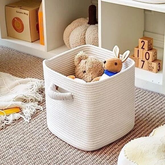 RUNKA Storage Cube Baskets - 3 Pack - 11 inch Square Baskets for Closet, White - Picture 4 of 9